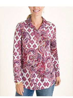 Chico's No-Iron Paisley Top Size 2 (12) Like New